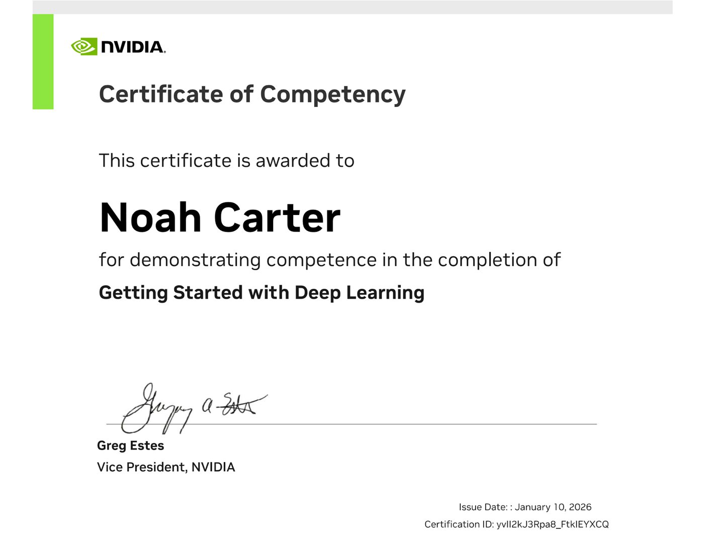 NVIDIA Getting Started with Deep Learning certificate