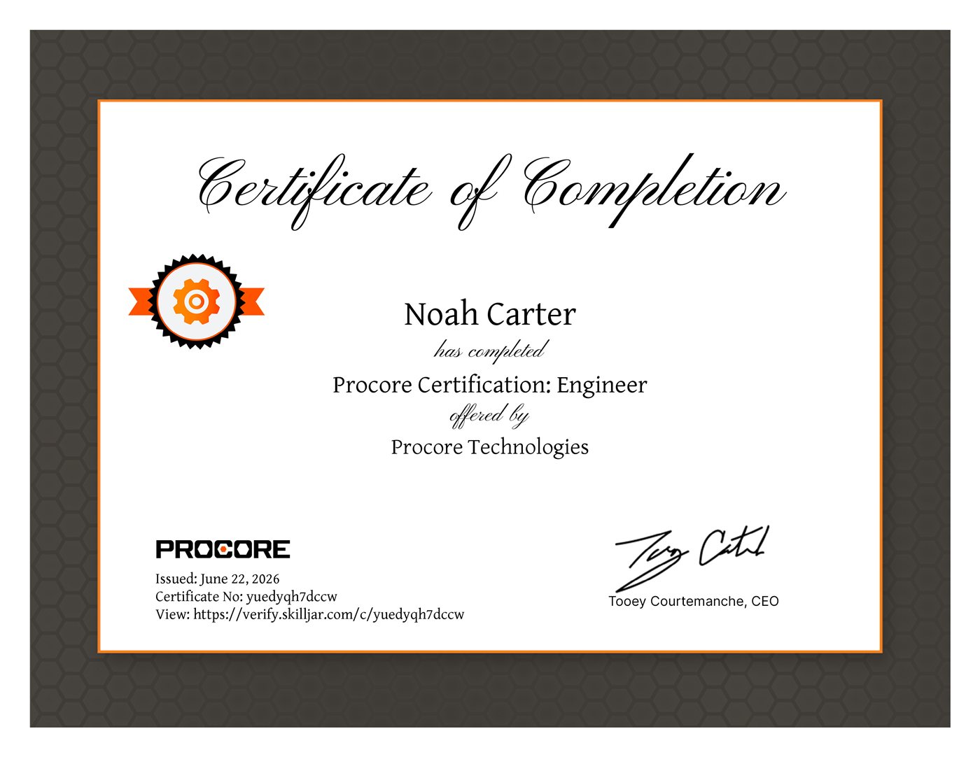 Procore Certified: Engineer certificate